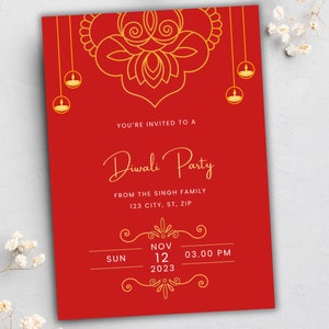 Editable Diwali Party Invitation, Hindu Celebration, Canva Invitation Template, Printable Diwali Invite Card, Diwali Card Digital Download