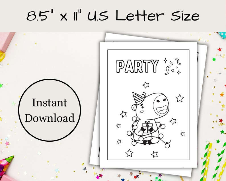 Capybara Birthday Coloring Pages, Printable Coloring Page Bundle ...