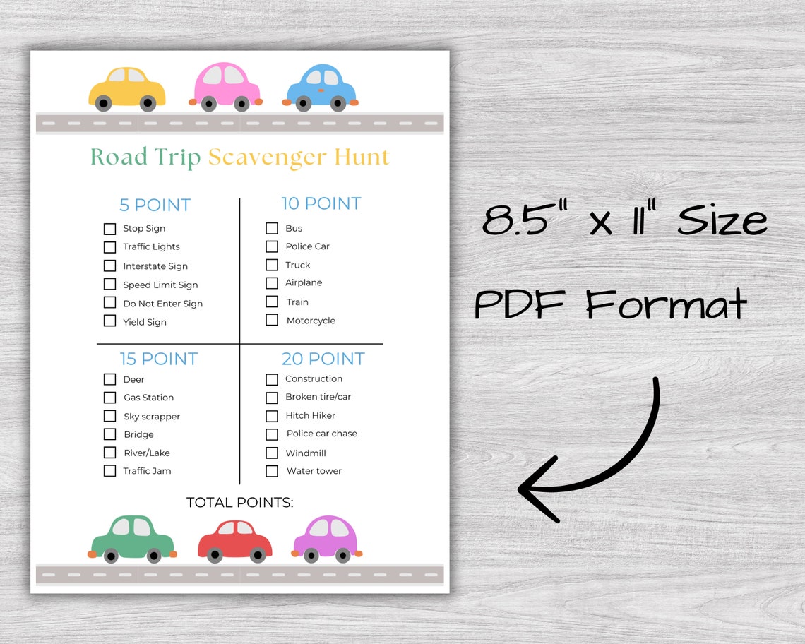 Road Trip Scavenger Hunt Game, Road Trip Games Printable, Road Trip ...