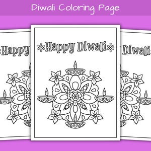 Diwali Coloring Page, Printable Diwali Activity Sheet for Kids and Adults, Diwali Party Game, Diwali Art Craft | Diya, Rangoli, Candle, PDF