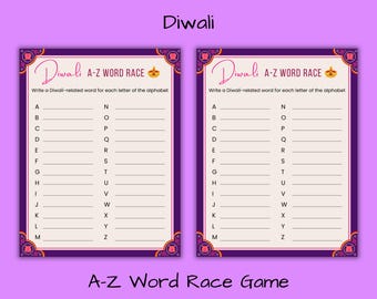 Diwali A-Z Word Race Game, Printable Party Activity (PDF)