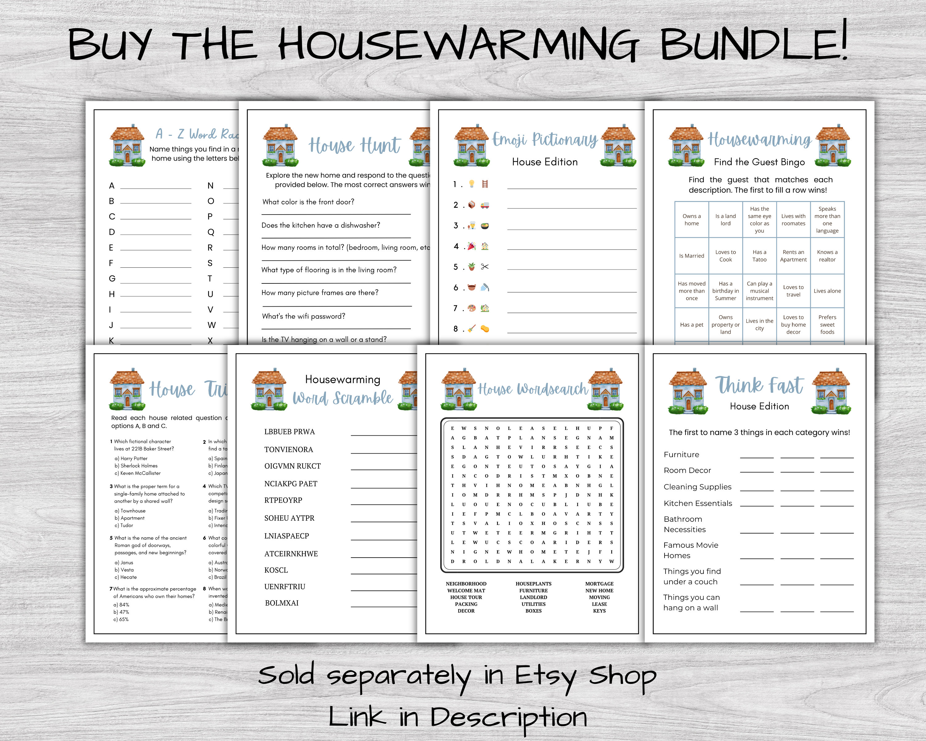 Housewarming Party Games, Printable Housewarming Emoji Pictionary Game ...