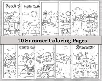 Summer Coloring Pages Bundle for Kids and Adults, 10 Printable Summer Coloring Sheets, Beach Coloring Pages, Pool Party Birthday Activity