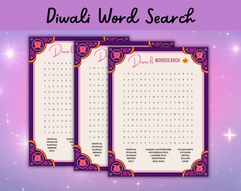 Diwali Word Search, Diwali Party Games, Diwali Printables, Diwali Games, Printable Word Search Games, Diwali Gift Print, Family Game Night