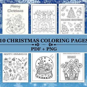 10 Christmas Coloring Pages, Christmas Activities, Printable Christmas Coloring Pages for Kids, Winter Coloring Page, Kids Activity Sheets