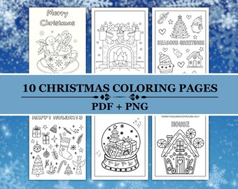 10 Christmas Coloring Pages, Christmas Activities, Printable Christmas Coloring Pages for Kids, Winter Coloring Page, Kids Activity Sheets