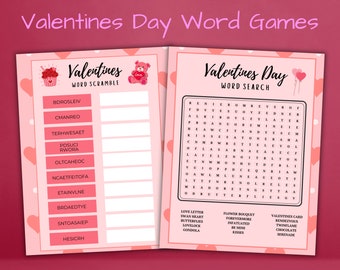 Valentine's Day Word Games, Valentines Day Word Search, Valentines Word Scramble, Printable Valentines' Day Activity, Classroom Valentines