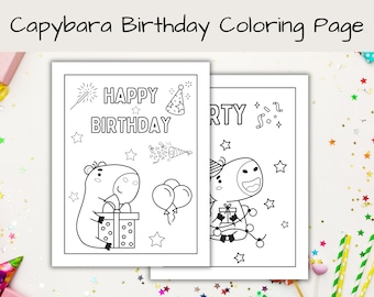Capybara Birthday Coloring Pages, Printable Coloring Page Bundle, Capybara Birthday Gift | Happy Birthday, Animal Kingdom, Doodle, PDF, PNG