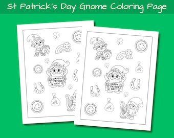 Kawaii St Patrick's Day Gnome Coloring Page: Kids & Adults (PDF)