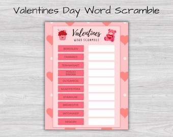 Valentine's Day Word Scramble Game, Printable Valentine's Day Activity for Kids and Adults, Valentine Party Games, Classroom Valentines, PDF
