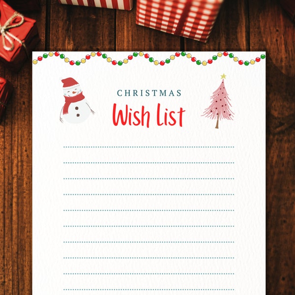 Christmas Wish List Printable, Holiday WishList, Letter to Santa Claus Printable, Christmas Questionnaire, Dear Santa, Kids Gift Wish List