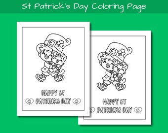 Leprechaun and Cat Coloring Page, St. Patrick's Day Activity (PDF)
