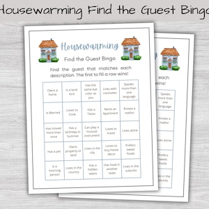 Housewarming-feestspellen, afdrukbare housewarming Vind de gast bingo, nieuwe thuisspellen, bingokaarten, housewarmingspellen, nieuwe huiseigenaar