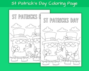 St Patrick's Day Gnome Coloring Page, Kids Classroom Activity (PDF)