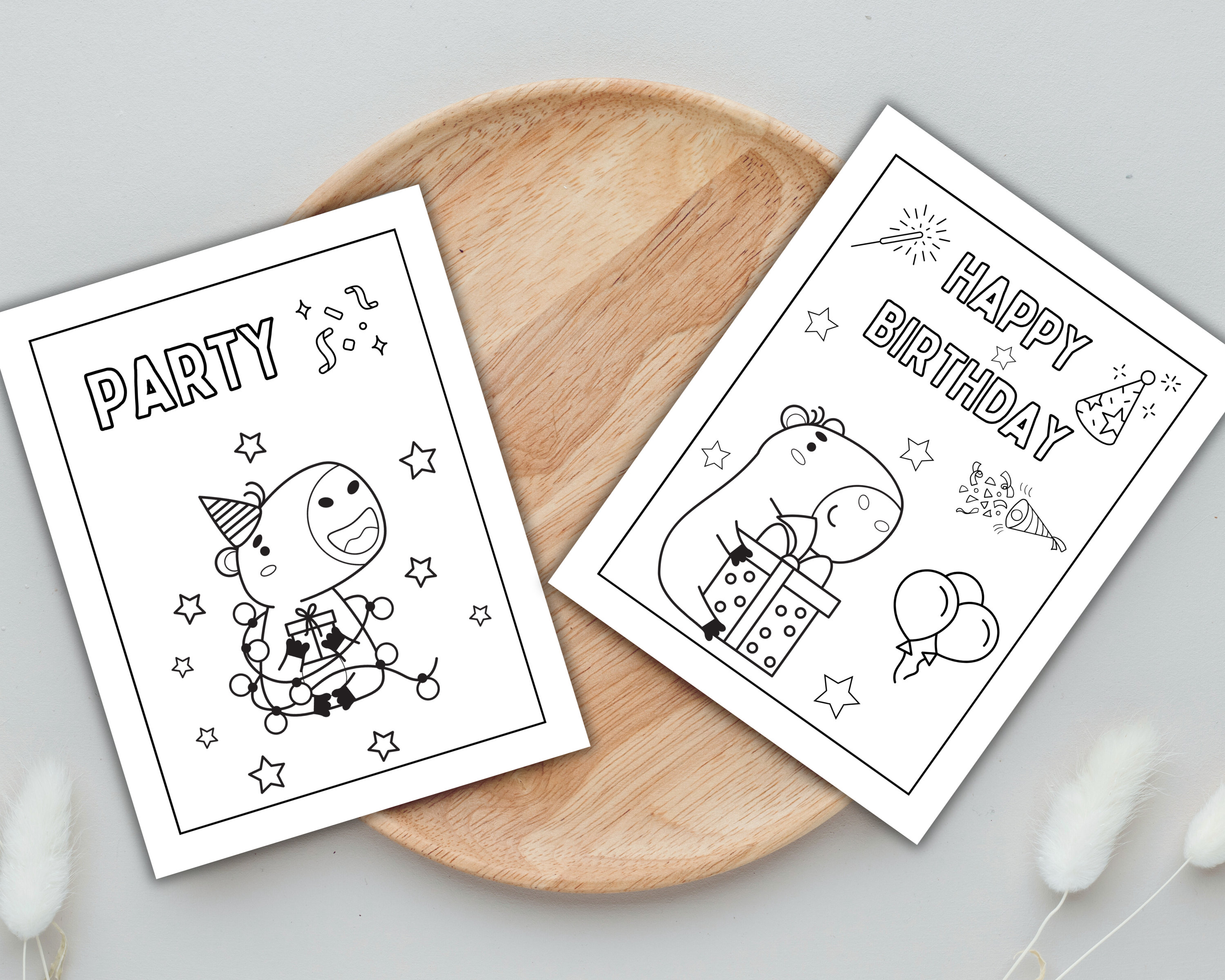 Capybara Birthday Coloring Pages, Printable Coloring Page Bundle ...