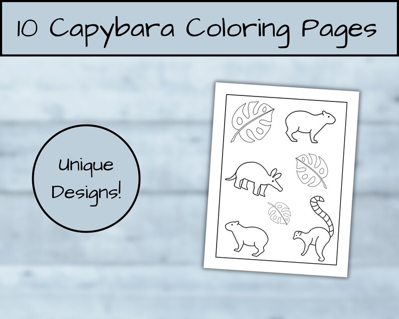 Capybara Coloring Pages Bundle | Capybara Print Digital Download