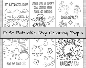 St Patrick's Day Coloring Book Bundle, 10 Printable St Patrick's Day Coloring Pages for Kids, St Patrick's Day Activity, Coloring Sheets PDF