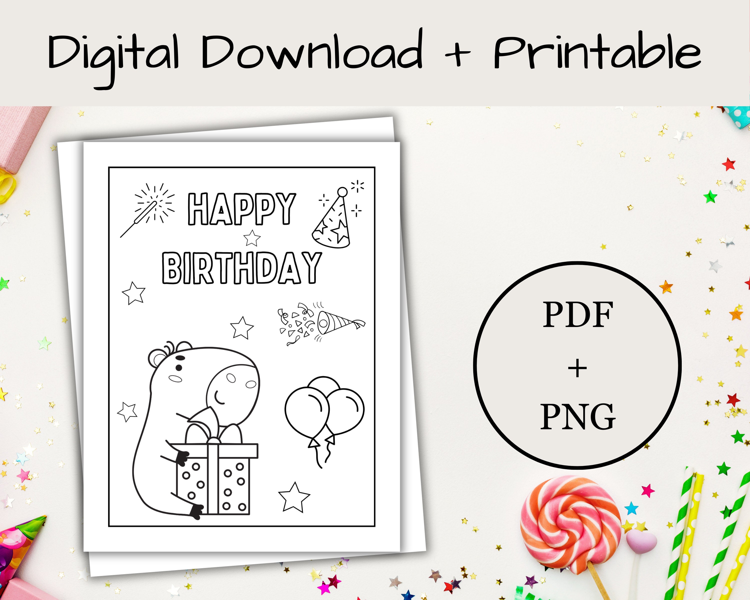 Capybara Birthday Coloring Pages, Printable Coloring Page Bundle ...