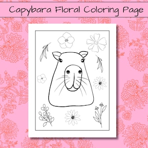 Capybara Floral Coloring Sheet: Relaxing Animal Art (Printable PDF)