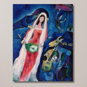 La Mariée (de bruid) 1912, Marc Chagall, reproductiekunst, grillige trouwposter, surrealistisch Chagall-schilderij | Canvas muurkunst woondecoratie