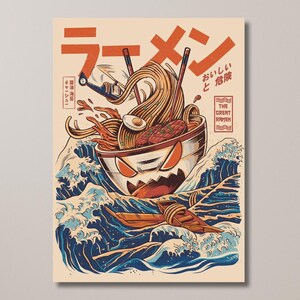 Great Ramen Off Kanagawa Art, Japanese Noodle Bowl Poster, Kitchen Decor, Anime Style Art, Asian Wall Art | Canvas Wall Art Home Decor