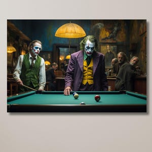 Two Jokers Playing Billiards, Joker Movie Poster, Joker Wall Art, Comic Book Poster, Joker Painting Canvas | Canvas Wall Art Home Decor