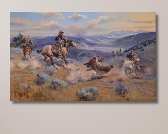 Charles M. Russell Cowboy Art Print: Loops and Swift Horses