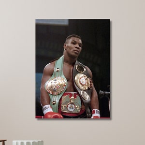 Mike Tyson Boxing Poster, Mike Tyson Champion 1987, Tyson Boxing Belts, Boxing Art, Sport Motivation, Box Art | Canvas Wall Art Home Decor