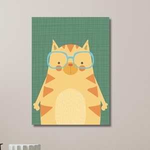 Adorable Cat with Glasses, Cute Animal Illustration, Playful Cat Print, Cute Kitten Painting, Cat Lover Gift | Canvas Wall Art Home Decor