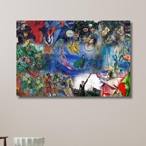 Dromerige fantasie, Marc Chagall, levendige kunstafdruk van liefde, artistiek decor, Chagall schilderij, abstracte schilderkunst | Canvas muurkunst woondecoratie