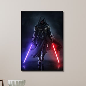 Star Wars Darth Revan, Dunkler Lord der Sith, Darth Revan Poster, Sith Lord mit Lichtschwert, AI Generiertes Kunstwerk | Leinwand Wand Kunst Home Decor