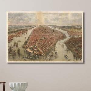 Old New York City Map, 19th Century Manhattan View, Vintage Wall Decor, New York City Poster,Landscape from Map | Canvas Wall Art Home Decor