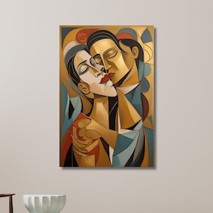 Arte de pareja cubista, póster de pareja estilo Picasso, póster de pintura cubista, obra inspirada en Picasso, arte de exposición/lienzo para pared, decoración del hogar