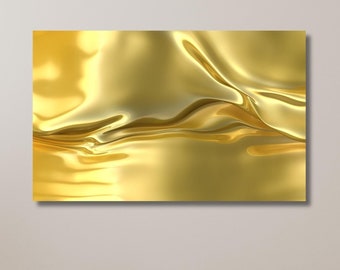 Ondas doradas líquidas, póster dorado abstracto, decoración metálica de lujo, ondas doradas brillantes, obra de arte con fluido dorado / arte de pared en lienzo para decoración del hogar