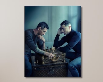 Messi och Ronaldo spelar schack, Lionel Messi, Cristiano Ronaldo, fotbollstavlan, fotbollslegender, VM | Canvastavla Heminredning