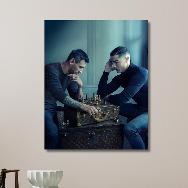 Messi and Ronaldo Playing Chess, Lionel Messi, Cristiano Ronaldo, Soccer Wall Art, Football Legends, World Cup | Canvas Wall Art Home Decor