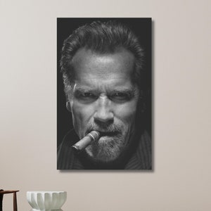 Arnold Schwarzenegger, Old Arnold with Cigar, Black White Poster, Arnold Gym Motivation, Wall Art for Men | Canvas Wall Art Home Decor