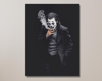 Joker Movie Poster, Joaquin Phoenix with Cigarette, Joker Smoke Wall Art, Comic Book Movie, Monochrome Canvas | Canvas Wall Art Home Decor