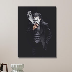 Joker Movie Poster, Joaquin Phoenix with Cigarette, Joker Smoke Wall Art, Comic Book Movie, Monochrome Canvas | Canvas Wall Art Home Decor