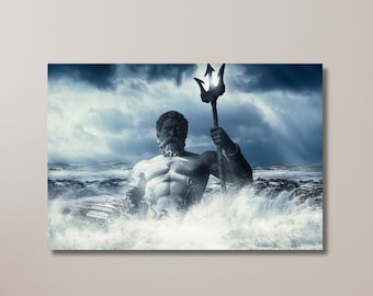 Póster de Poseidón, póster de la antigua Grecia, impresión del dios del mar, decoración de mitología griega, póster de un antiguo asesino, impresión en lienzo, arte de pared, decoración del hogar