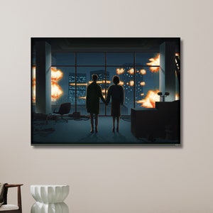 Poster su tela della scena finale di Fight Club, poster del film Fight Club, Marla Singer, decorazione da parete del film, narratore, / Decorazione da parete su tela per la casa