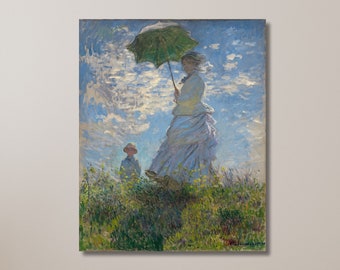 日傘をさす女性 - モネ夫人とその息子、1875年 クロード・モネの絵画