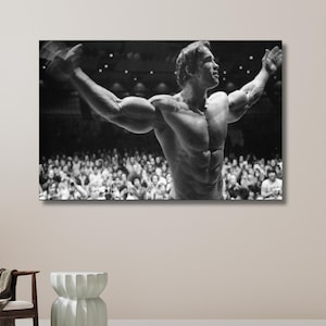 Arnold Schwarzenegger Mr Olympia Winner 1974, Arnold Classic Freestyle Pose, Body Builder Motivation, Gym Decor | Canvas Wall Art Home Decor