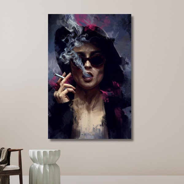 Marla Singer, Marla Singer Smoke Cigarettes, Fight Club Movie Poster, Celebrity Woman Art, Helena Bonham Carter | Canvas Wall Art Home Decor
