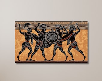 Spartan Warriors Wall Art, Ancient Greek Poster, Hero Canvas Painting, Greek Mythology Decor, Man Cave Decor | Canvas Wall Art Home Decor