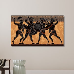 Spartan Warriors Wall Art, Ancient Greek Poster, Hero Canvas Painting, Greek Mythology Decor, Man Cave Decor | Canvas Wall Art Home Decor