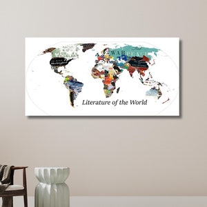 Literature of the World, Literature World Map, World Literature Poster, Literature Map Art,Gift for Book Lovers | Canvas Wall Art Home Decor