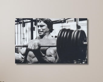 Arnold Schwarzenegger Lifting Weight, Gym Exercise Canvas, Body Builder Motivation, Fitness Poster, Gym Decor | Canvas Wall Art Home Decor