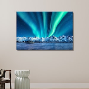 Northern Lights Poster, Northern Lights View, Natural Lights Canvas, Arctic Lights Art, Landscape from Aurora | Canvas Wall Art Home Decor
