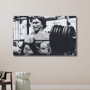 Arnold Schwarzenegger Lifting Weight, Gym Exercise Canvas, Body Builder Motivation, Fitness Poster, Gym Decor | Canvas Wall Art Home Decor